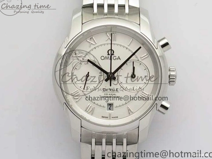 0409 HighQuality De Ville Chronograph SS OMF 1:1 Best Edition White Dial On SS Bracelet A 8151
